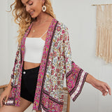 kimono Con Estampado Grafico Y Frente Abierto