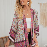 kimono Con Estampado Grafico Y Frente Abierto