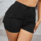 SXY Shorts con bolsillos con solapa unicolor