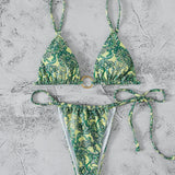 Swim Banador bikini con tanga triangulo con estampado de paisley