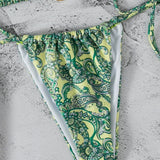 Swim Banador bikini con tanga triangulo con estampado de paisley