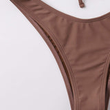 Swim Set bikini unicolor Traje de bano de 2 piezas con parte superior de sujetador sin aro con cordon y bottom de bikini de corte alto