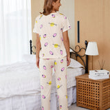 Conjunto de pijama de rayas con estampado de fresa con mascara de ojo