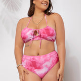 Swim Curve Banador bikini halter de tie dye con nudo delantero