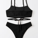 Swim Conjunto de bikini texturizado Sujetador sin aros cruzado en la espalda y bottom de bikini estilo hipster Traje de bano de 2 piezas