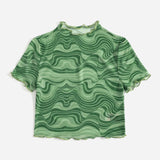 EZwear Top con estampado de chapoteo ribete en forma de lechuga de malla