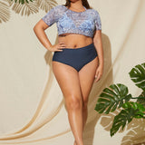 Swim Curve Conjunto De 3 Piezas: Bikini De Triangulo Para Mujeres Con Talla Extra + Pareo Con Estampado De Paisley