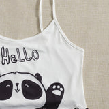 Conjunto de pijama panda con con estampado de letra ribete en forma de lechuga