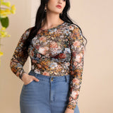 Top con estampado floral de malla