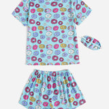 Conjunto de pijama con estampado de donut con mascara de ojo