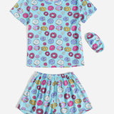 Conjunto de pijama con estampado de donut con mascara de ojo