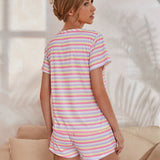 Unity Conjunto de pijama de rayas de colores con estampado
