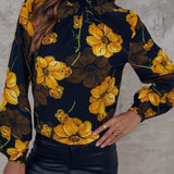 VCAY Blusa con estampado floral de cuello alto