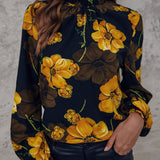 VCAY Blusa con estampado floral de cuello alto