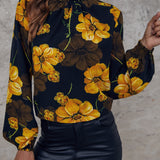 VCAY Blusa con estampado floral de cuello alto