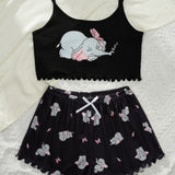 Conjunto de pijama de tirantes elefante & con estampado de mariposa ribete en forma de lechuga