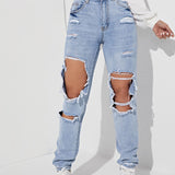 EZwear Jeans de pierna recta con diseno roto