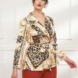 ely Blusa con estampado de leopardo y cadena con cinturon de saten