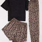con estampado de labio CamiConjuntoa con de leopardo Shorts & Pantalones Conjunto de pijama