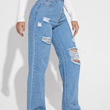 EZwear Jeans rotos de talle alto