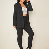 SXY Blazer unicolor con parte delantera abierta & Pantalones bajo con abertura