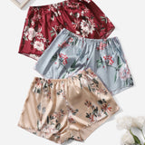 3 piezas Shorts de dormir con estampado floral de Satin