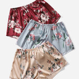 3 piezas Shorts de dormir con estampado floral de Satin