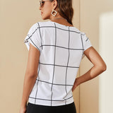 Blusa estampado de cuadros de cuello notch