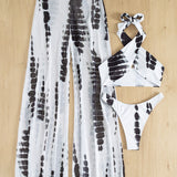 Swim 3 piezas de tie dye con tira cruzada Banador bikini & Pantalones cover up