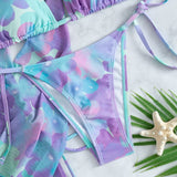 Swim Conjunto de bikini con estampado floral de acuarela Sujetador de triangulo halter y bottom de bikini y tapa superior y falda Traje de bano de 4 piezas
