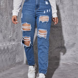 EZwear Jeans conicos desgarro crudo