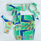 Swim 4 piezas con estampado floral con nudo delantero Banador bikini & Falda de playa