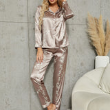 LuxeNights con estampado floral ribete en contraste de Satin Blusa & Pantalones Conjunto de pijama