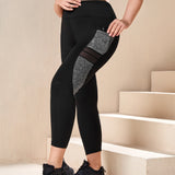 Yoga Basic Leggings deportivos estiramiento en cuatro direcciones con costura lateral en contraste de malla con bolsillo de celular