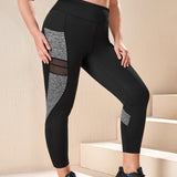 Yoga Basic Leggings deportivos estiramiento en cuatro direcciones con costura lateral en contraste de malla con bolsillo de celular