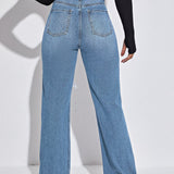 EZwear Jeans rectos de talle alto roto