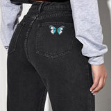 EZwear Jeans con estampado de mariposa de pierna ancha