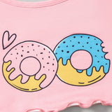 Conjunto de pijama de tirantes con estampado de donuts ribete en forma de lechuga