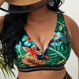 Swim Vcay Top bikini con estampado tropical ribete con malla