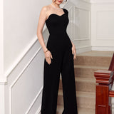 Unity One Shoulder Puff Sleeve Solid Jumpsuit