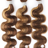 Piano Color P4/27 # Paquetes de armadura de cabello humano virgen de la onda del cuerpo Miel Rubio Destacado Trama de cabello ondulado mixto de color marron para mujeres
