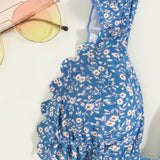 Swim Mod Top bikini con estampado floral ribete con fruncido