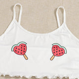 Conjunto de pijama ribete en forma de lechuga con estampado de sandia y corazon