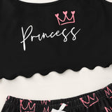 Conjunto de pijama con letra & con estampado de corona ribete en forma de lechuga