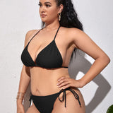 Swim Curve Plus Conjunto de bikini minimalista Sujetador triangulo halter & Bottom tanga Traje de bano de 2 piezas