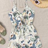 VCAY Women Summer Beach Floral Print Short Cami Romper