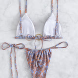Swim Conjunto de bikini con estampado de cachemira, sujetador triangular y bottom de tanga, traje de bano occidental de 2 piezas