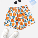 WYWH Shorts de cintura elastica con fruncido con estampado de naranja