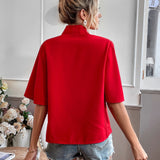 Blusa de cuello con cordon de manga con volante