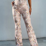 EZwear Pantalones acampanados con estampado de paisley de talle alto